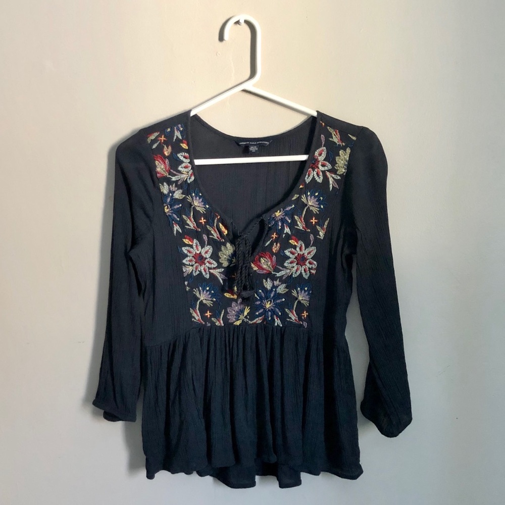 American Eagle Embroidered Boho Blouse